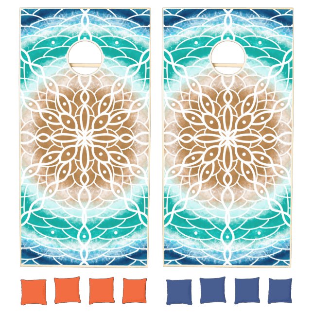 Beach Ocean Blue Mandala Cornhole Set (Set)