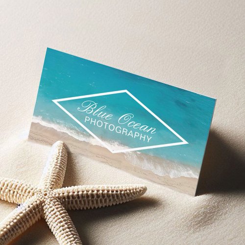 Beach Ocean Blue Modern Photography Business Card