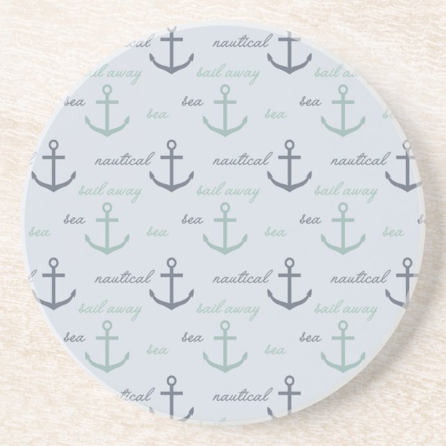 Beach Ocean Blue Nautical Sea Anchors Sandstone Coaster (Front)