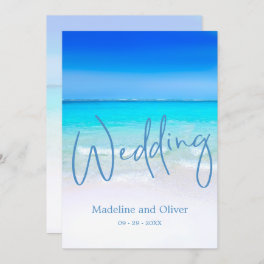 Beach Ocean Blue Sand Modern Wedding Invitation