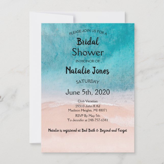 Beach Ocean Blue Seaside Wedding Shower Invitation (Front)