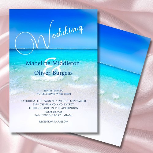 Beach Ocean Blue Tropical Destination Wedding Invitation