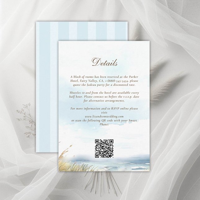 Beach Ocean Blue  Wedding Details Enclosure Card (wild beach wedding details card dreamy watercolor ocean fence grass nature formal modern classic)