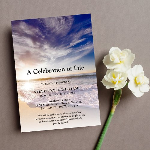 Beach ocean celebration of Life Funeral Invitation