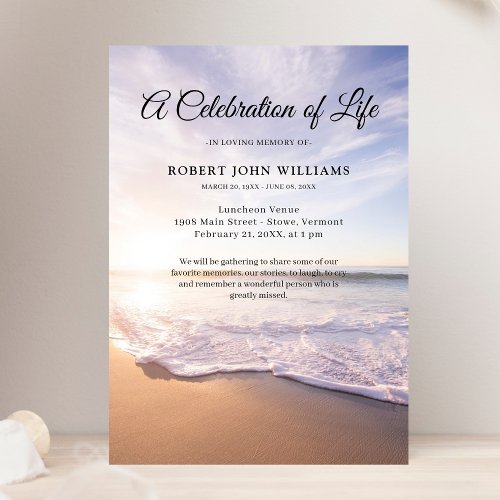 Beach Ocean Celebration of Life Funeral Invitation