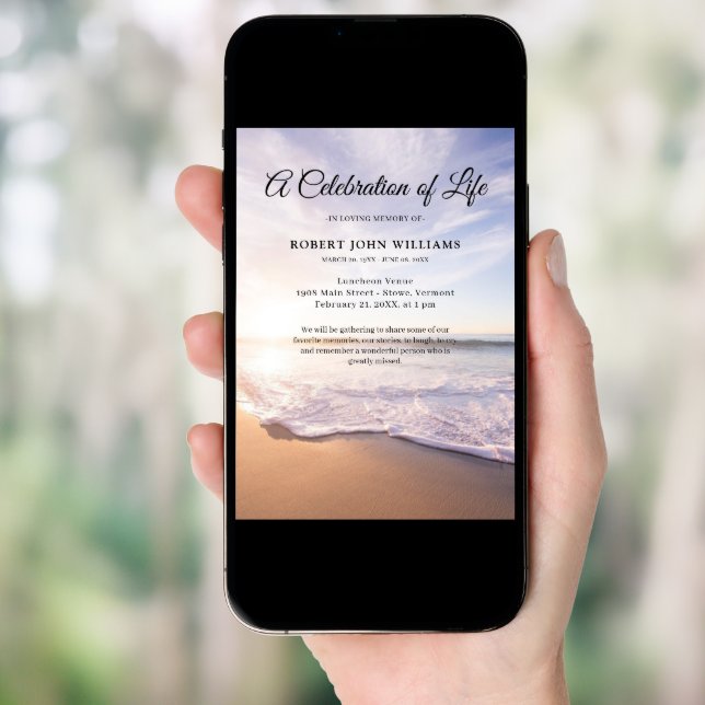Beach Ocean Celebration of Life Funeral Invitation (Front Digital)