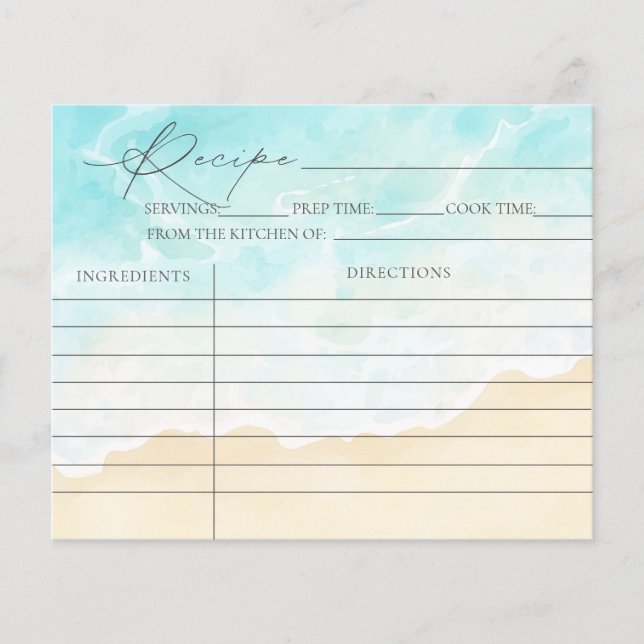 Beach Ocean Coastal Bridal Shower Recipe Cards (Front)