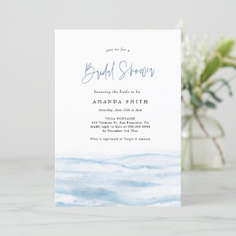 Beach Ocean Coastal Dusty Blue Bridal Shower Invit Invitation | Zazzle