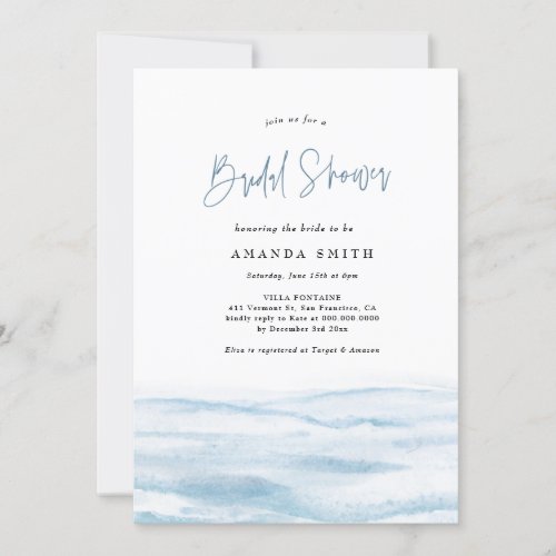 Beach Ocean Coastal Dusty Blue Bridal Shower Invit Invitation