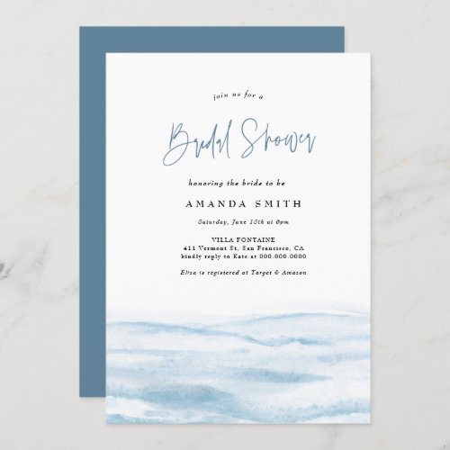Beach Ocean Coastal Dusty Blue Bridal Shower Invitation