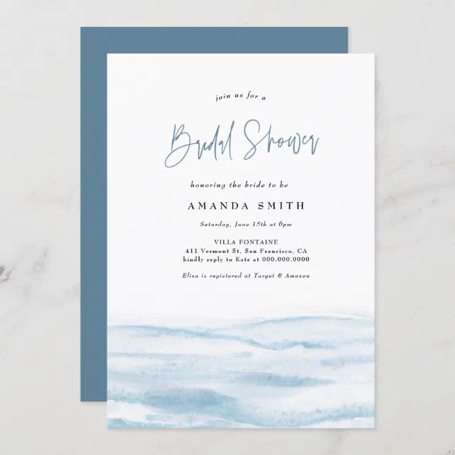 Beach Ocean Coastal Dusty Blue Bridal Shower Invitation | Zazzle