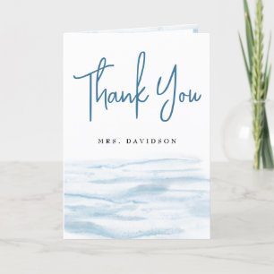 Beach Ocean Coastal Dusty Blue Bridal Shower Letterpress Thank You Card