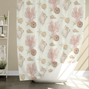 Beach Ocean Coral Starfish Sea Shell Watercolor Shower Curtain