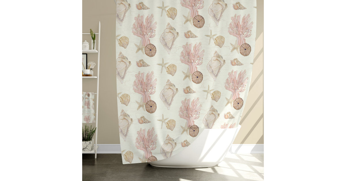 Beach Ocean Coral Starfish Sea Shell Watercolor Shower Curtain