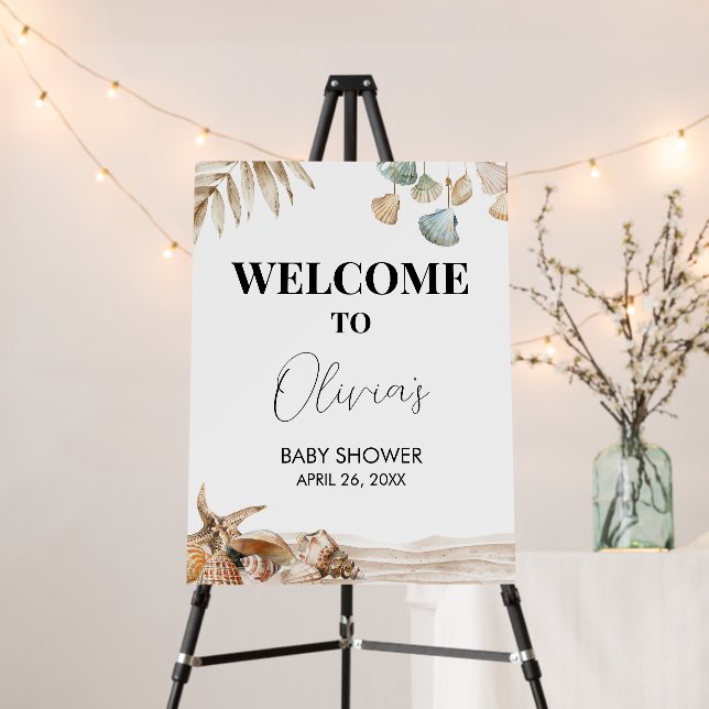 Beach Ocean Corals Baby Shower Welcome Sign (In Situ (Stand))