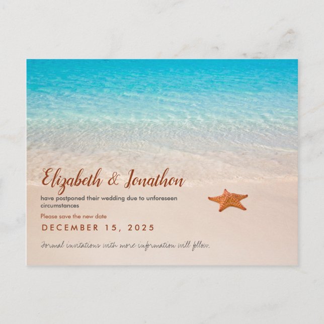 Beach Ocean Destination Postponement Announcement Postcard (Front)