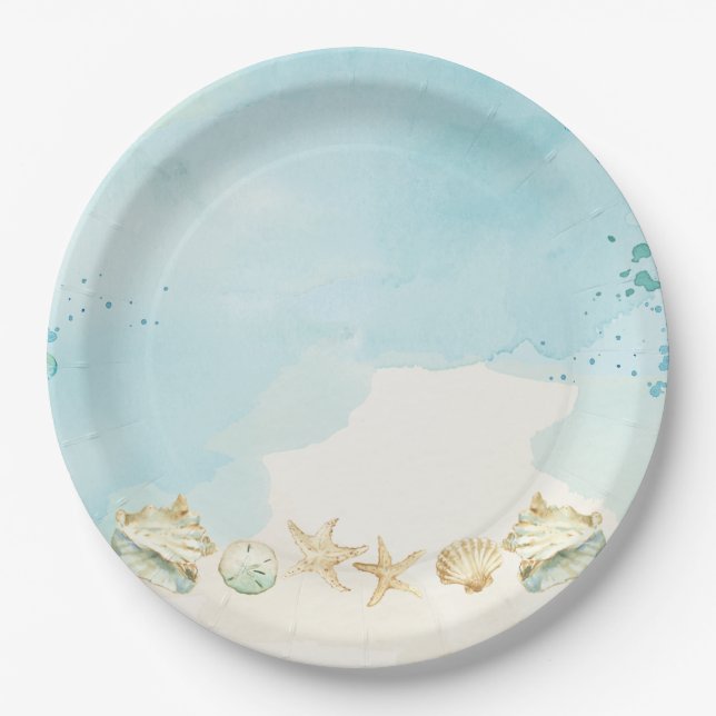 Beach Ocean Destination Wedding Bridal Birthday Paper Plates (Front)