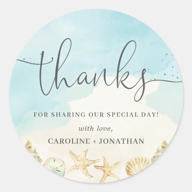 Beach Ocean Destination Wedding Thank You Favor Classic Round Sticker ...