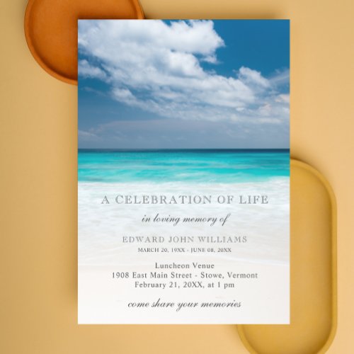 Beach Ocean Funeral Sympathy Celebration of Life Invitation