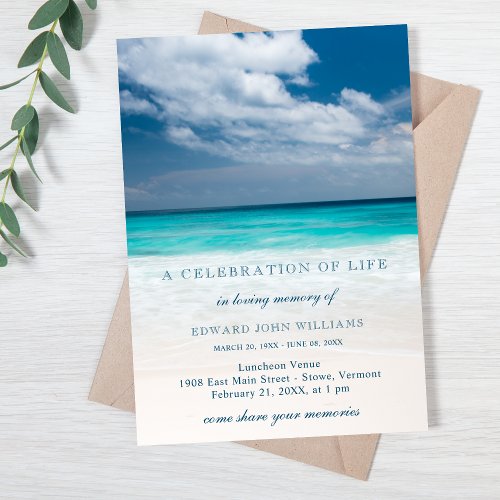 Beach Ocean Funeral Sympathy Celebration of Life Invitation