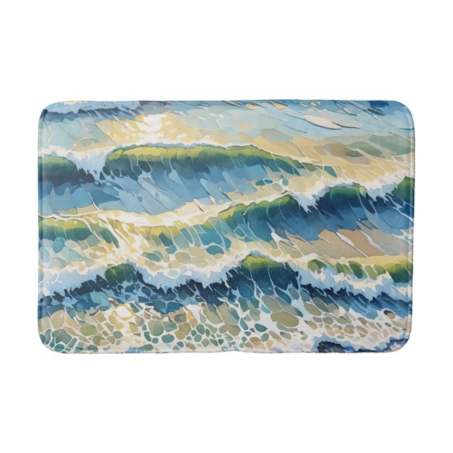 Beach Ocean Green Blue Yellow Design 345 Bath Mat (Front)