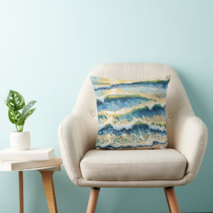 Beach Ocean Green Blue Yellow Design 345 Throw Pillow