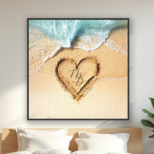 Beach Ocean Heart Sand Initial Wedding Anniversary