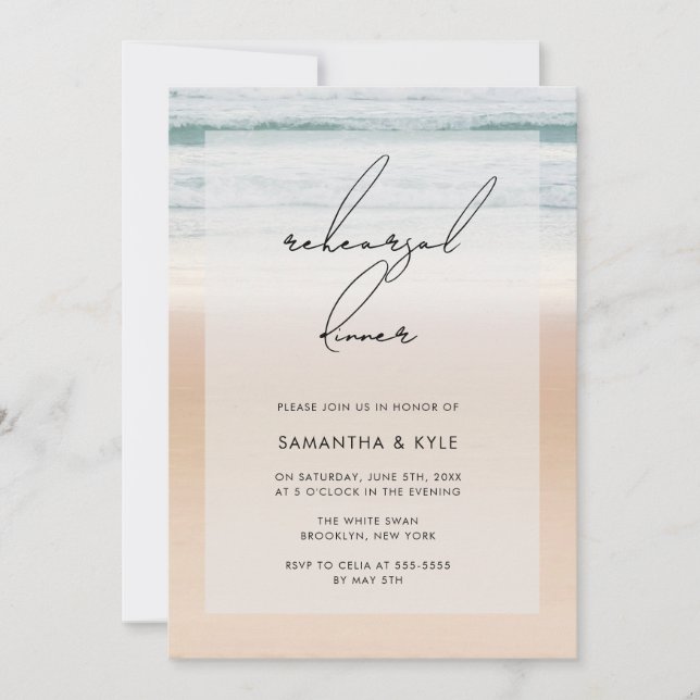 Beach Ocean Lights Rehearsal Dinner Invitation (Front)