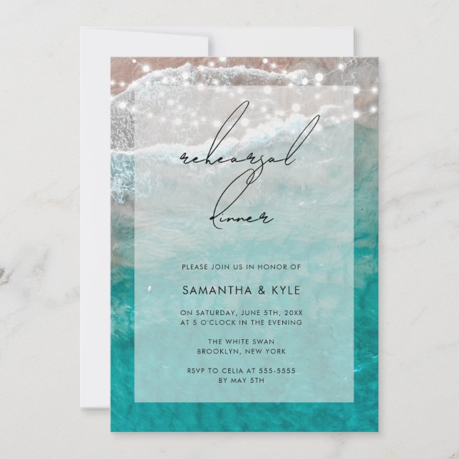 Beach Ocean Lights Rehearsal Dinner Invitation (Front)