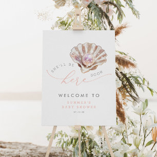 Beach Ocean Little Pearl Baby Shower Welcome Sign