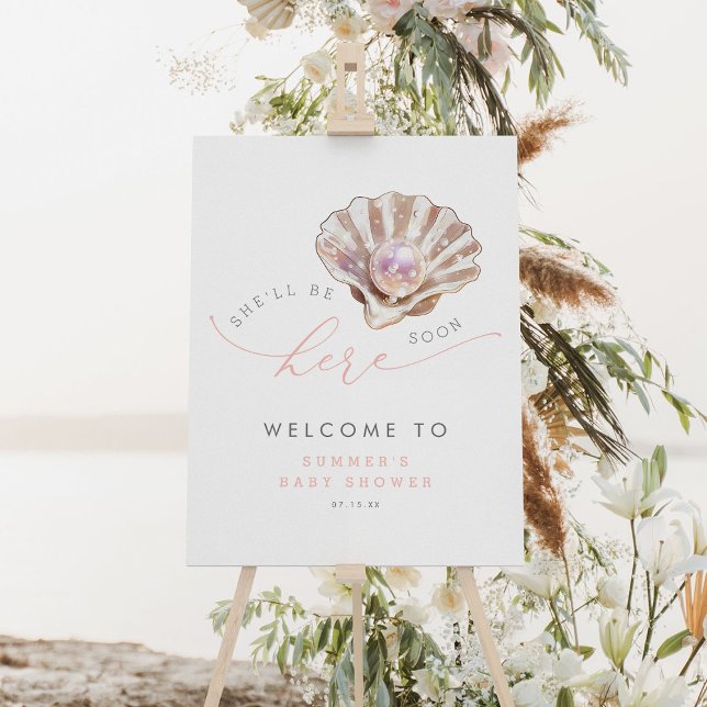 Beach Ocean Little Pearl Baby Shower Welcome Sign (Creator Uploaded)