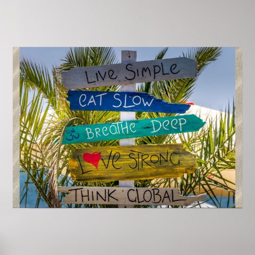 Beach Ocean Live Simple Inspirational Motivational Poster