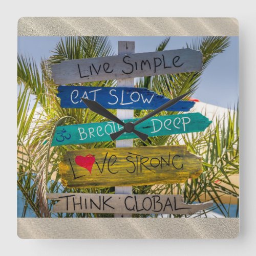 Beach Ocean Live Simple Inspirational Motivational Square Wall Clock