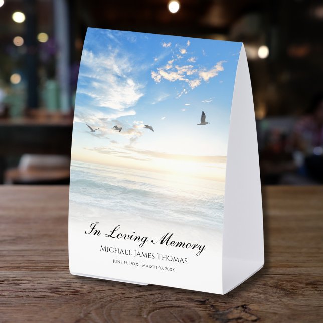 Beach Ocean Memorial or Funeral Photo Tribute Paper Table Tent (Beach Memorial Table Tent)