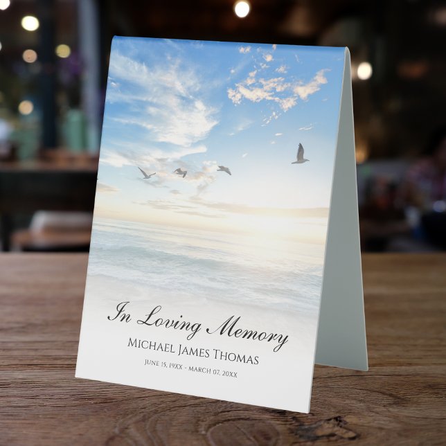 Beach Ocean Memorial or Funeral Photo Tribute Table Tent (Beach Photo Memorial Table Tent)