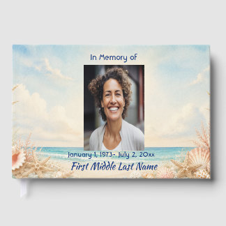 Beach Ocean Memorial Prayer Card Photo Keepsake Guest Book