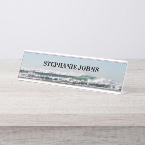 Beach Ocean Monogrammed Name Water Blue Classy Desk Name Plate