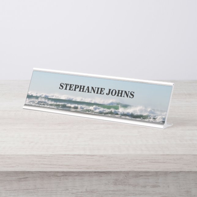 Beach Ocean Monogrammed Name Water Blue Classy Desk Name Plate (Front)