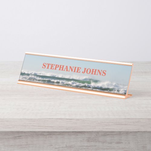 Beach Ocean Monogrammed Name Water Blue Orange Desk Name Plate