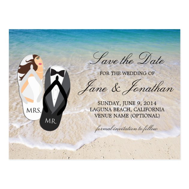 Beach Ocean "Mr. And Mrs." Wedding Save The Date Postcard