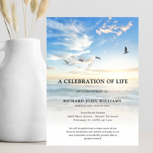 Beach Ocean Nature Celebration of Life Funeral Invitation