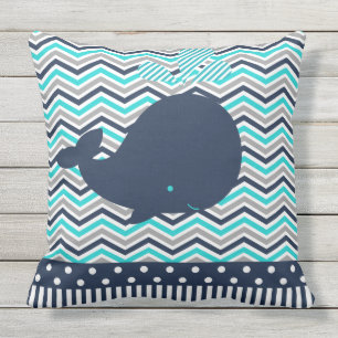 Beach Ocean Nautical Blue Whale Chevron Outdoor Outdoor Pillow