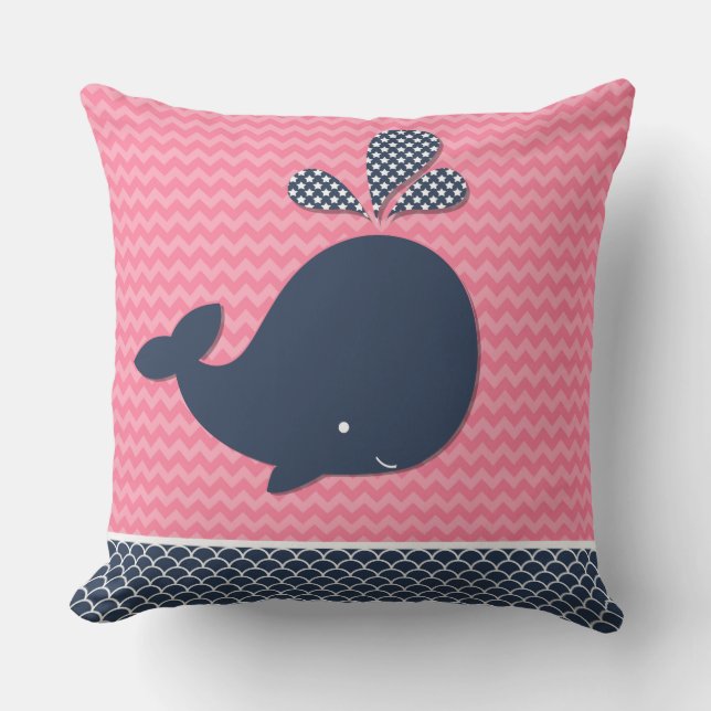 Beach Ocean Nautical Whale Pink Chevron Outdoor Outdoor Pillow (Front)