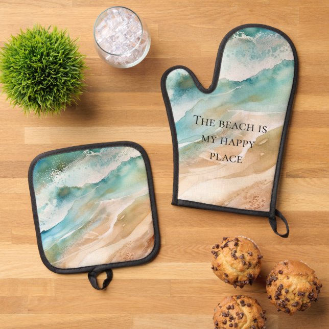 Beach Ocean Oven Mitt & Pot Holder Set (Top Down)