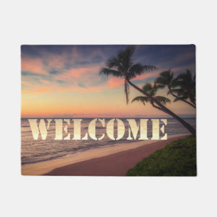 Beach, Ocean, Palm,Sunset  ,Welcome Doormat