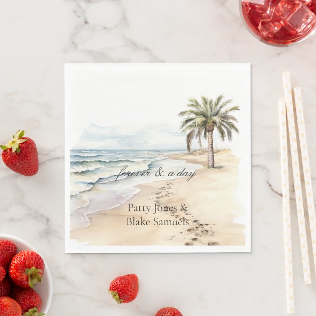 Beach Ocean Palm Tree Wedding Napkins (Insitu)