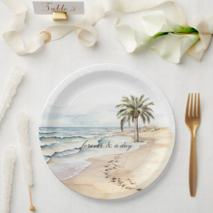 Beach Ocean Palm Tree Wedding Paper Plates