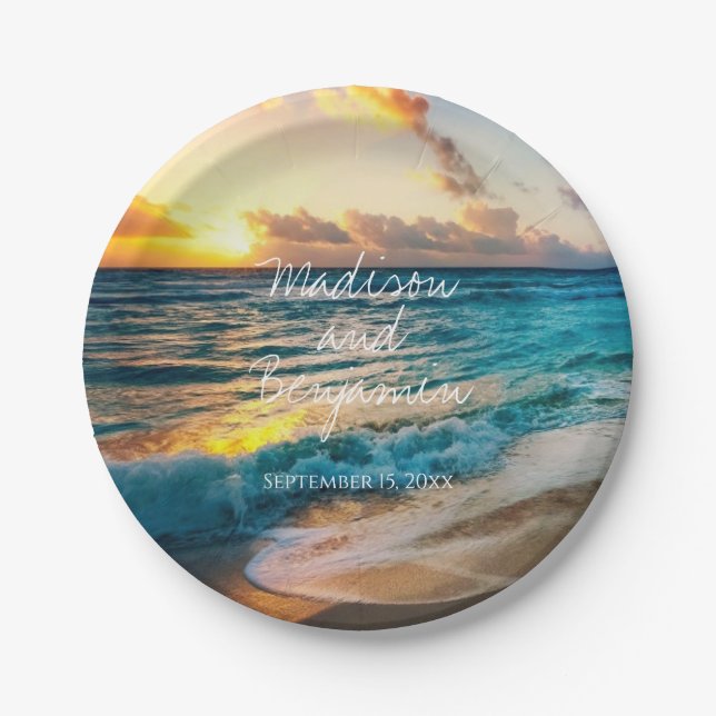 Beach Ocean Personalized Wedding Cake Plates (Front)