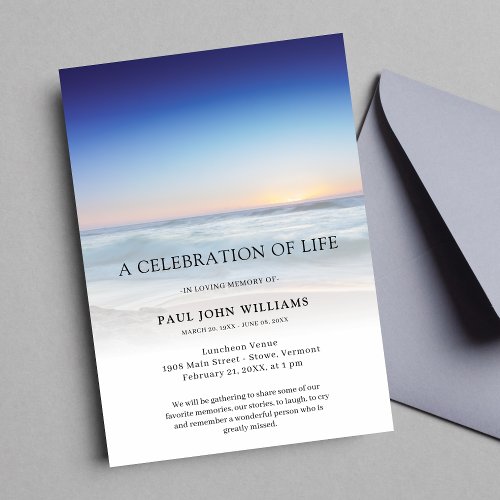 Beach Ocean Photo Celebration of Life Funeral Invitation