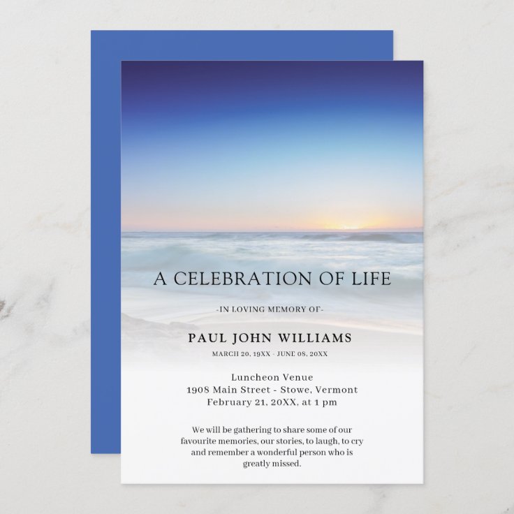 Beach Ocean Photo Celebration of Life Funeral Invitation | Zazzle